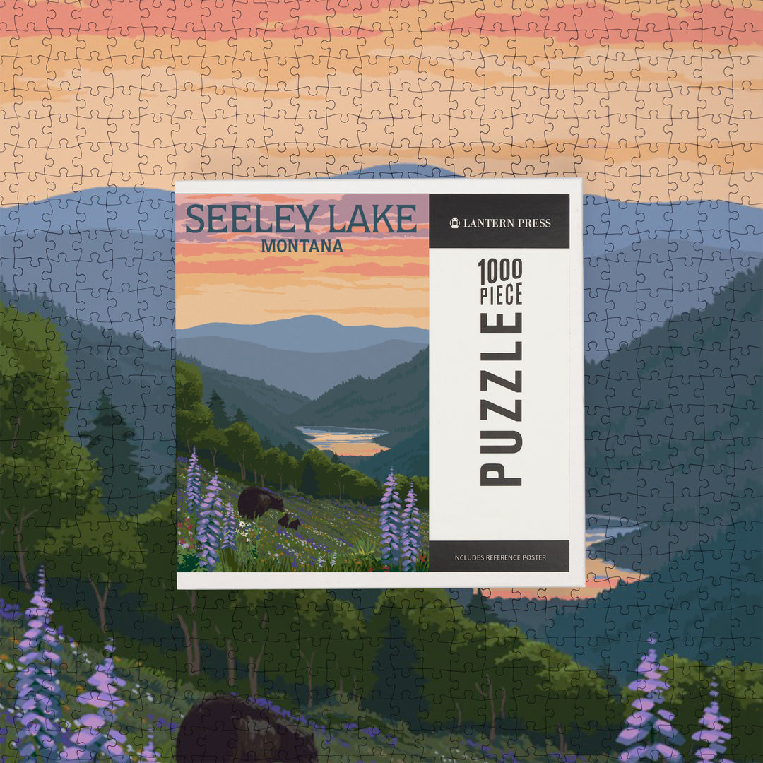Seeley Lake, Montana, Bear and Spring Flowers, Jigsaw Puzzle Puzzle Lantern Press 
