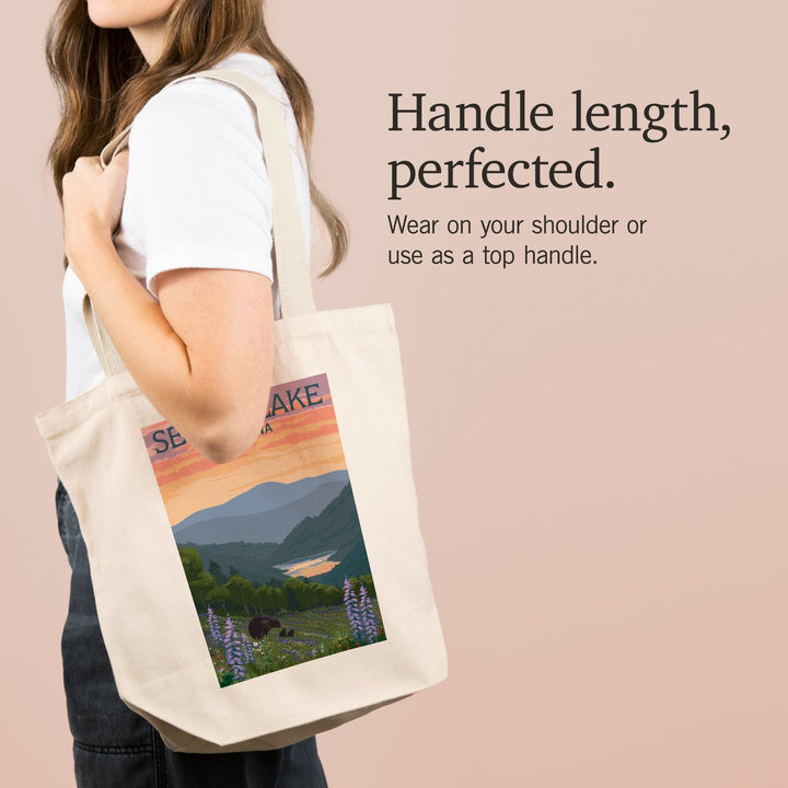 Seeley Lake, Montana, Bear & Spring Flowers, Lantern Press Artwork, Tote Bag Totes Lantern Press 