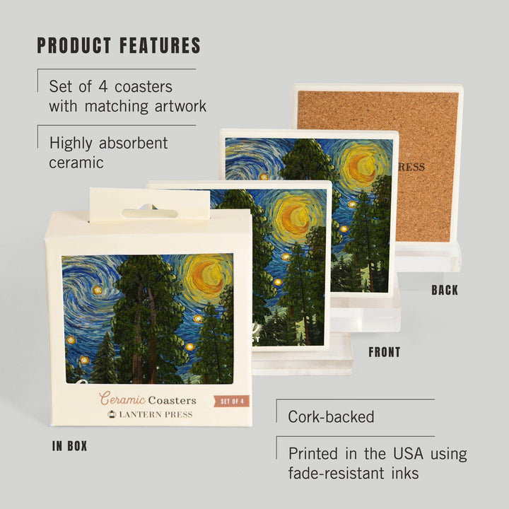 Sequoia National Forest, California, Starry Night National Park Series, Coasters Coasters Lantern Press 