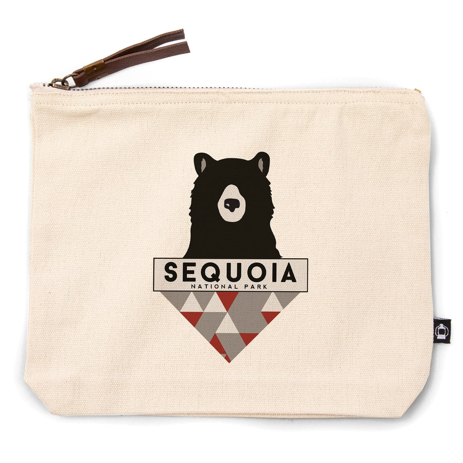 Sequoia National Park, Bear and Triangles,, Organic Cotton Zipper Pouch, Go Bag Go Bag Lantern Press 