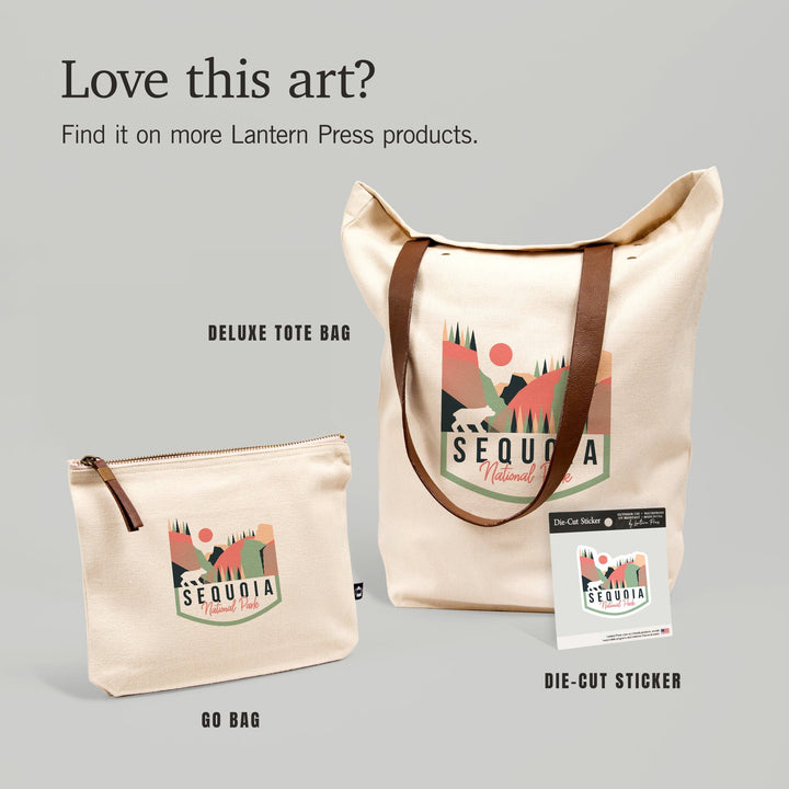 Sequoia National Park, Bear, Geometric,, Organic Cotton Zipper Pouch, Go Bag Go Bag Lantern Press 