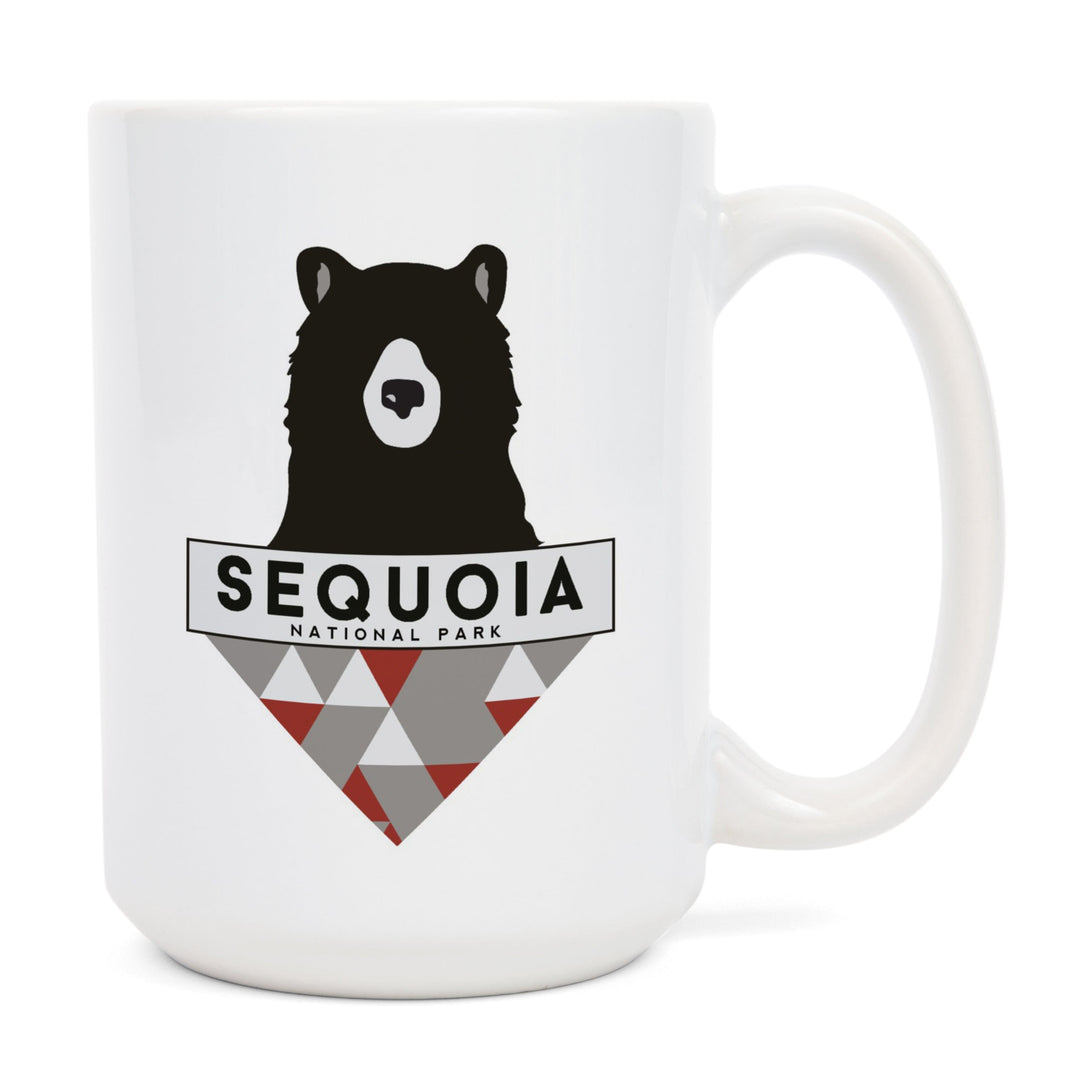 Sequoia National Park, Bear & Triangles, Contour, Lantern Press Artwork, Ceramic Mug Mugs Lantern Press 