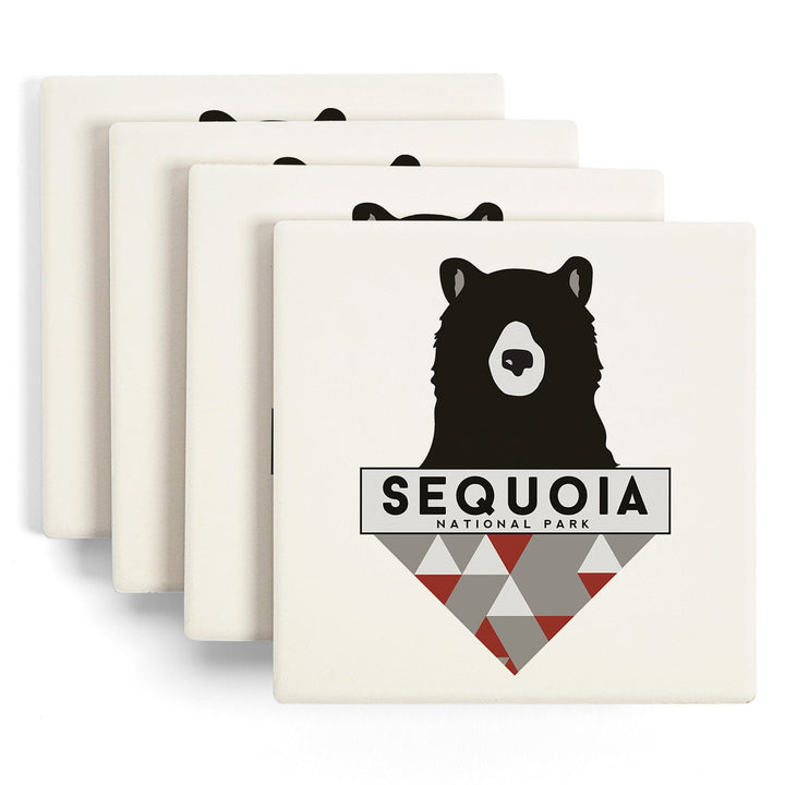 Sequoia National Park, Bear & Triangles, Contour, Lantern Press Artwork, Coaster Set Coasters Lantern Press 