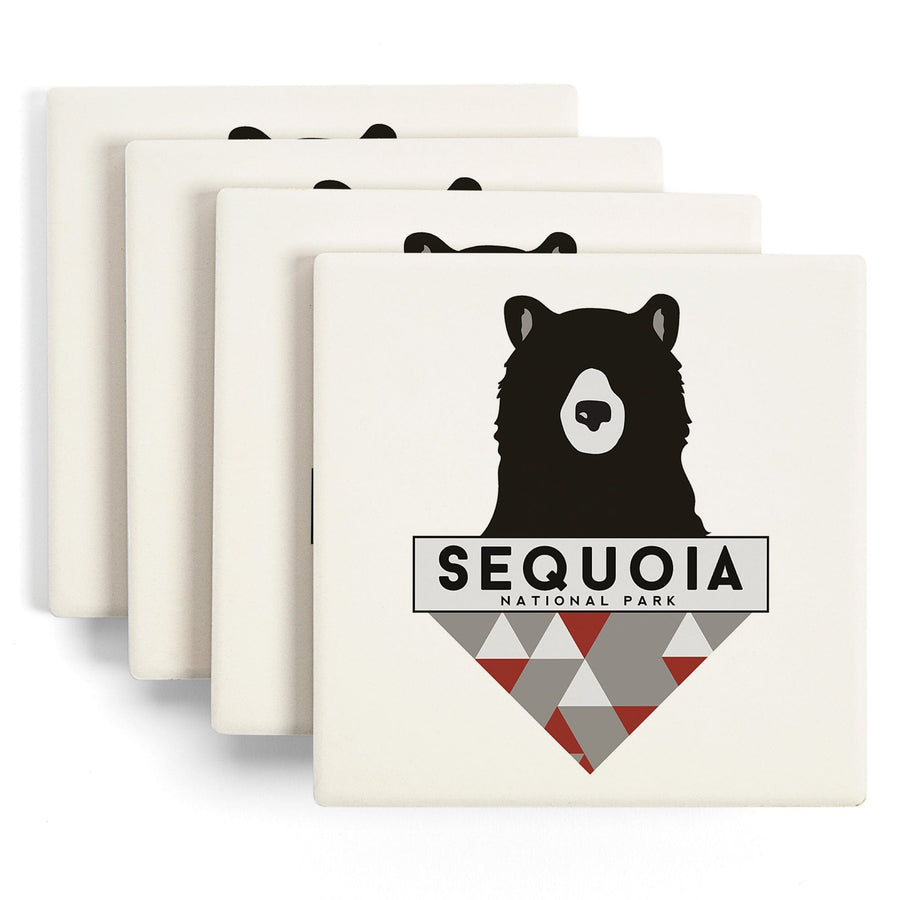 Sequoia National Park, Bear & Triangles, Contour, Lantern Press Artwork, Coaster Set Coasters Lantern Press 