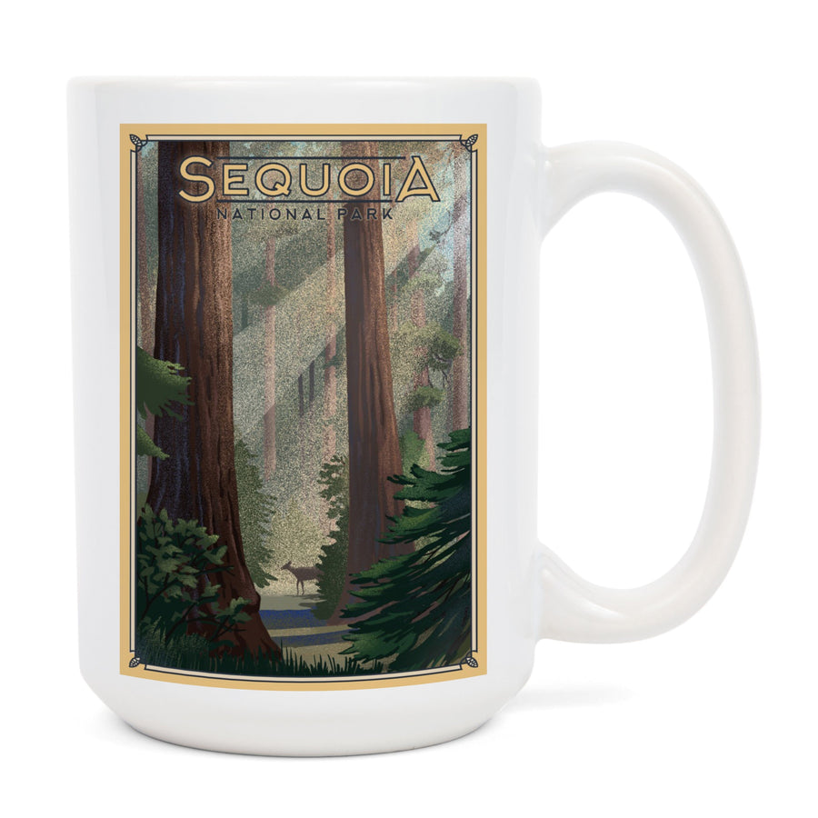 Sequoia National Park, California, Lithograph, Lantern Press Artwork, Ceramic Mug Mugs Lantern Press 