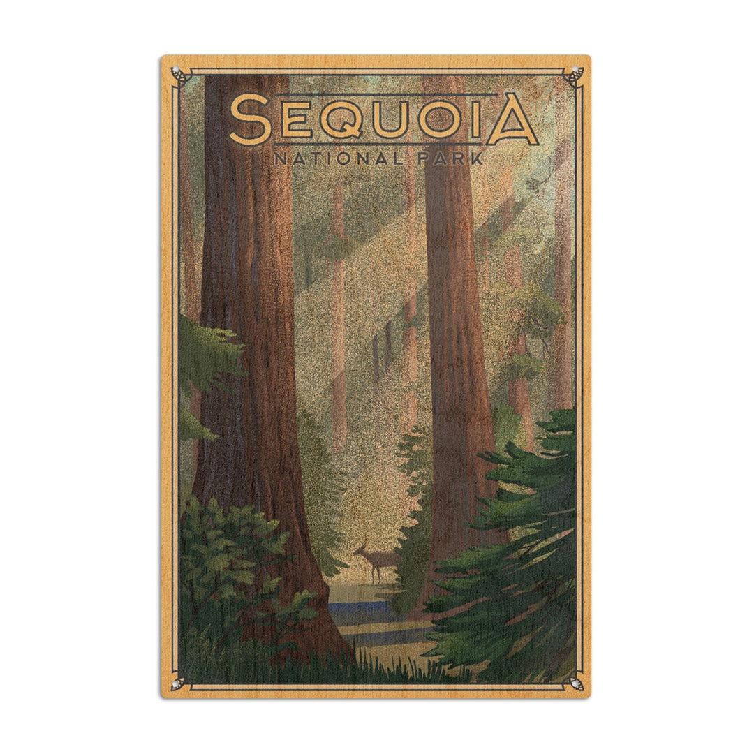 Sequoia National Park, California, Lithograph, Lantern Press Artwork, Wood Signs and Postcards Wood Lantern Press 10 x 15 Wood Sign 