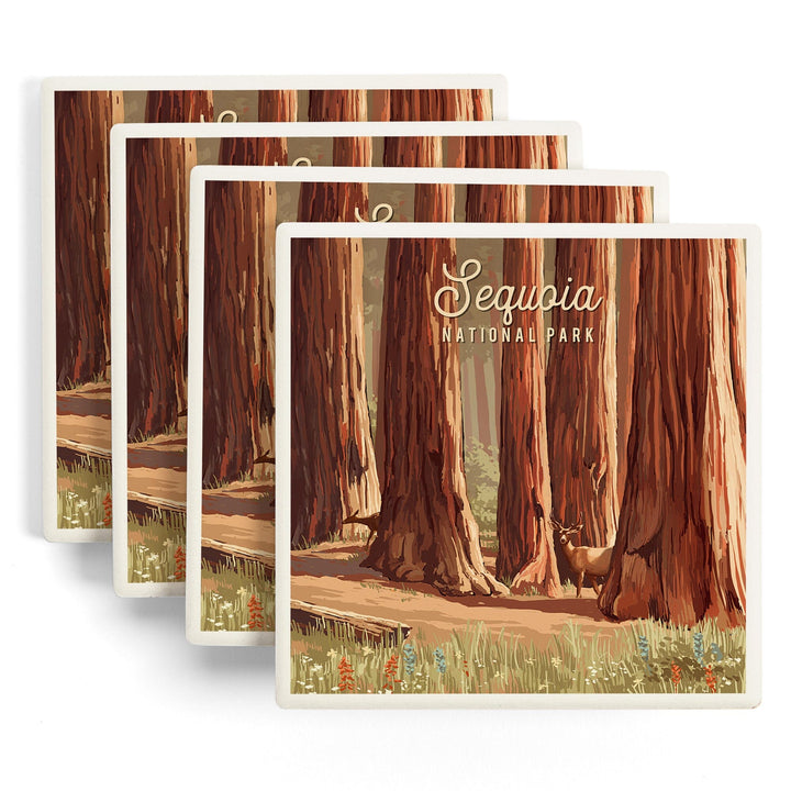 Sequoia National Park, California, Painterly National Park Series, Coasters Coasters Lantern Press 