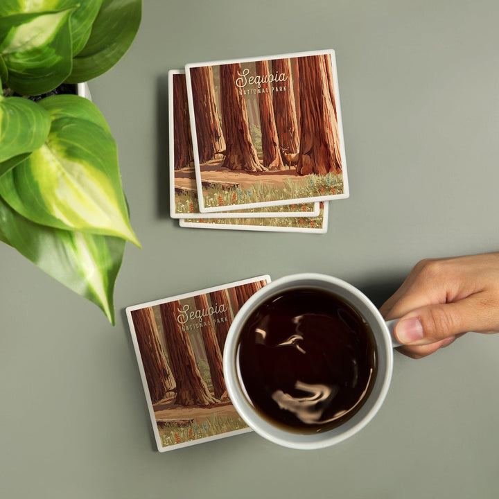 Sequoia National Park, California, Painterly National Park Series Coasters Lantern Press 