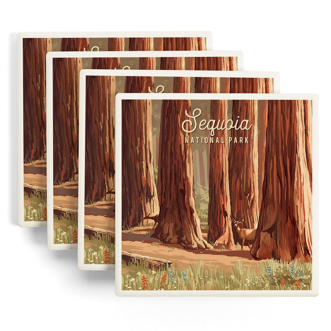 Sequoia National Park, California, Painterly National Park Series Coasters Lantern Press 