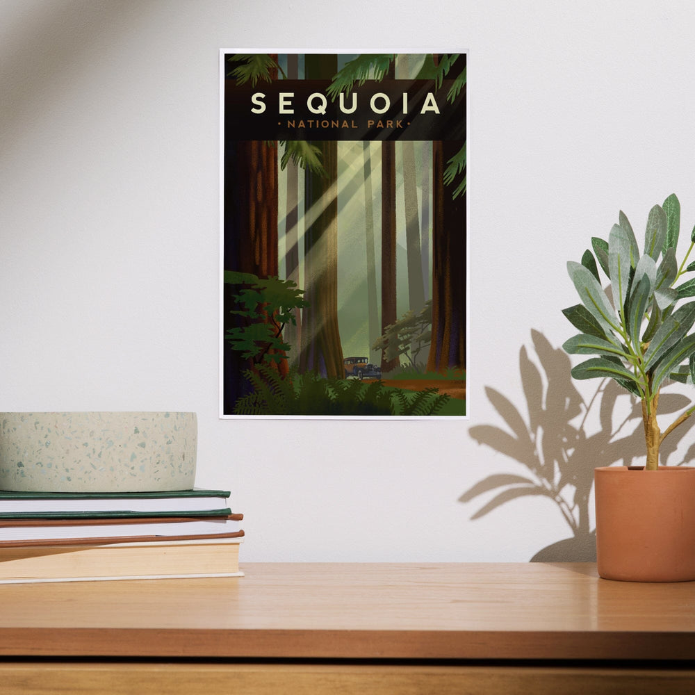 Sequoia National Park, California, Redwood Forest, Geometric Lithograph, Art & Giclee Prints Art Lantern Press 