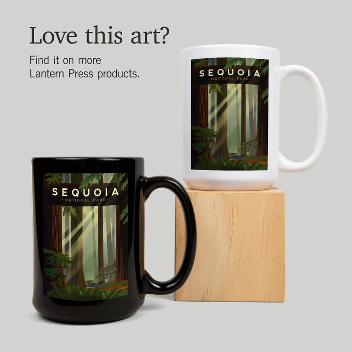 Sequoia National Park, California, Redwood Forest, Geometric Lithograph, Ceramic Mug Mugs Lantern Press 