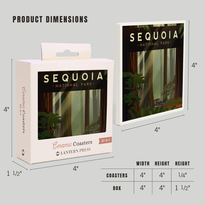 Sequoia National Park, California, Redwood Forest, Geometric Lithograph, Coasters Coasters Lantern Press 