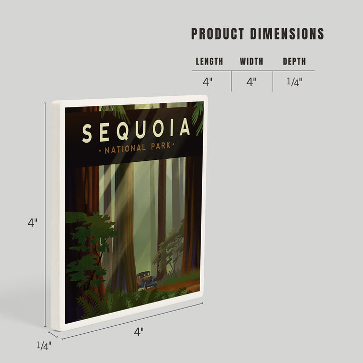 Sequoia National Park, California, Redwood Forest, Geometric Lithograph, Coasters Coasters Lantern Press 