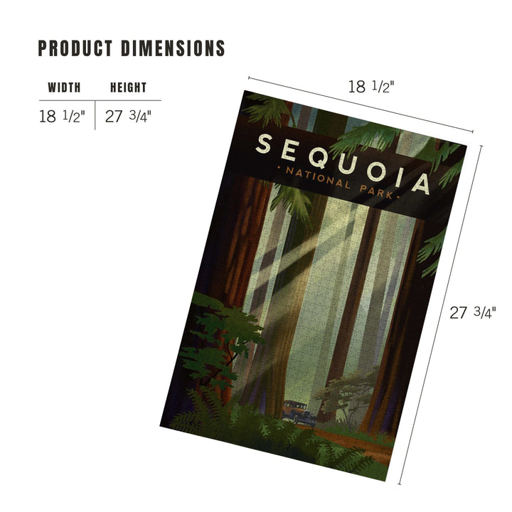 Sequoia National Park, California, Redwood Forest, Geometric Lithograph, Jigsaw Puzzle Puzzle Lantern Press 