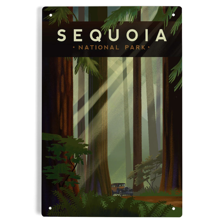 Sequoia National Park, California, Redwood Forest, Geometric Lithograph, Metal Signs Metal Lantern Press 