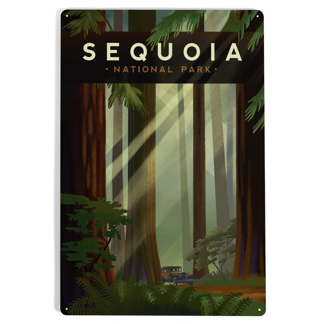 Sequoia National Park, California, Redwood Forest, Geometric Lithograph, Metal Signs Metal Lantern Press 