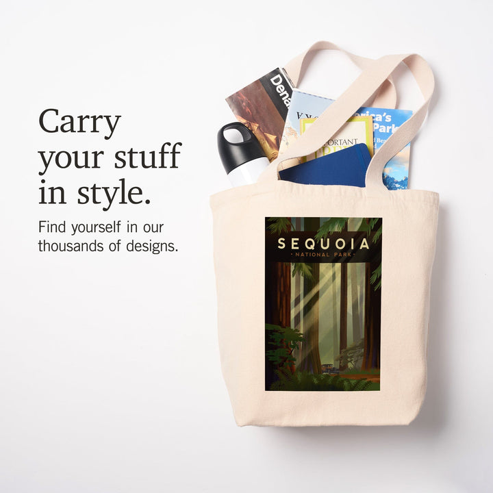 Sequoia National Park, California, Redwood Forest, Geometric Lithograph, Tote Bag Totes Lantern Press 