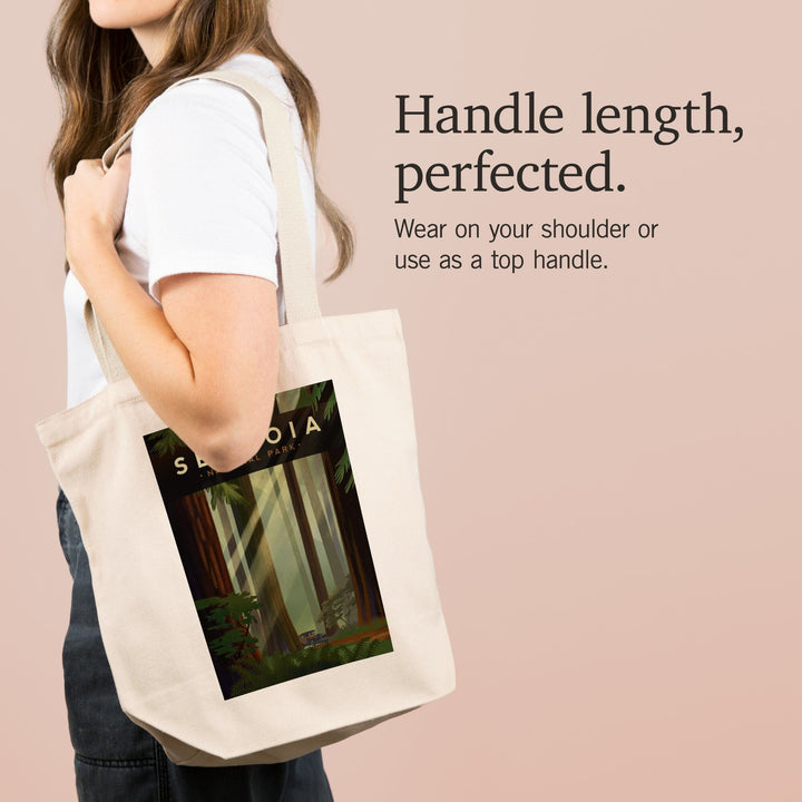 Sequoia National Park, California, Redwood Forest, Geometric Lithograph, Tote Bag Totes Lantern Press 