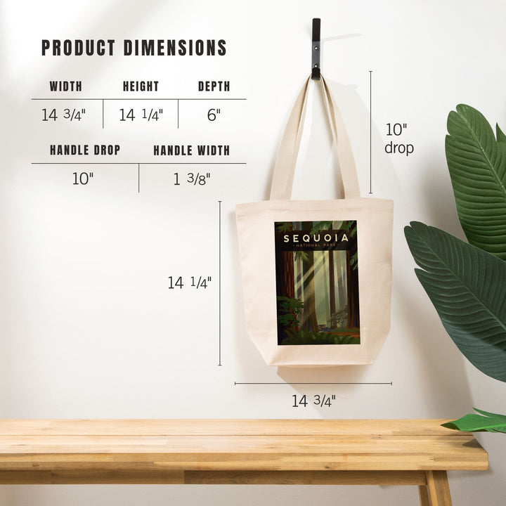 Sequoia National Park, California, Redwood Forest, Geometric Lithograph, Tote Bag Totes Lantern Press 