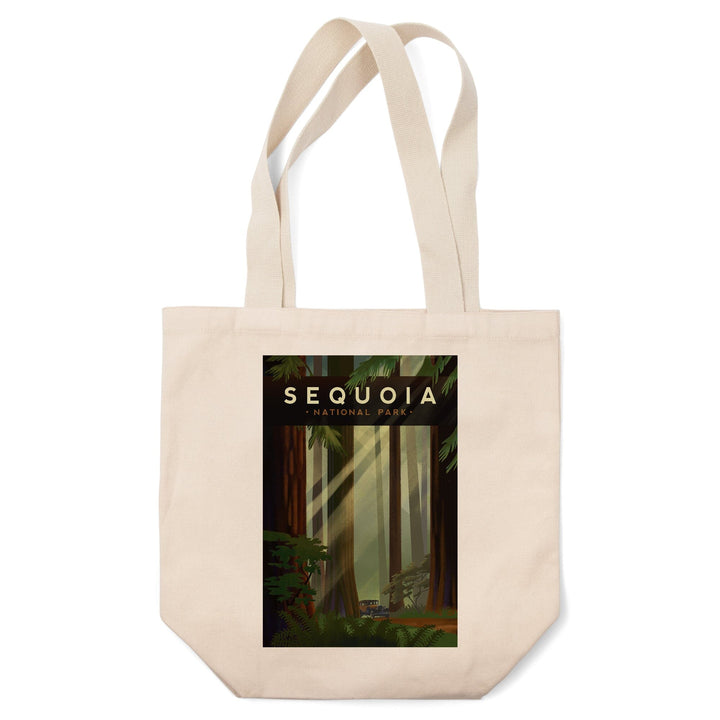 Sequoia National Park, California, Redwood Forest, Geometric Lithograph, Tote Bag Totes Lantern Press 