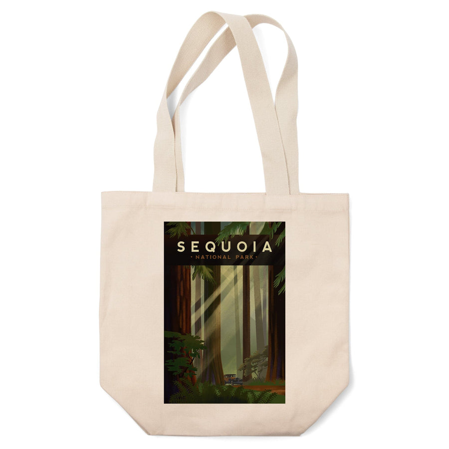 Sequoia National Park, California, Redwood Forest, Geometric Lithograph, Tote Bag Totes Lantern Press 