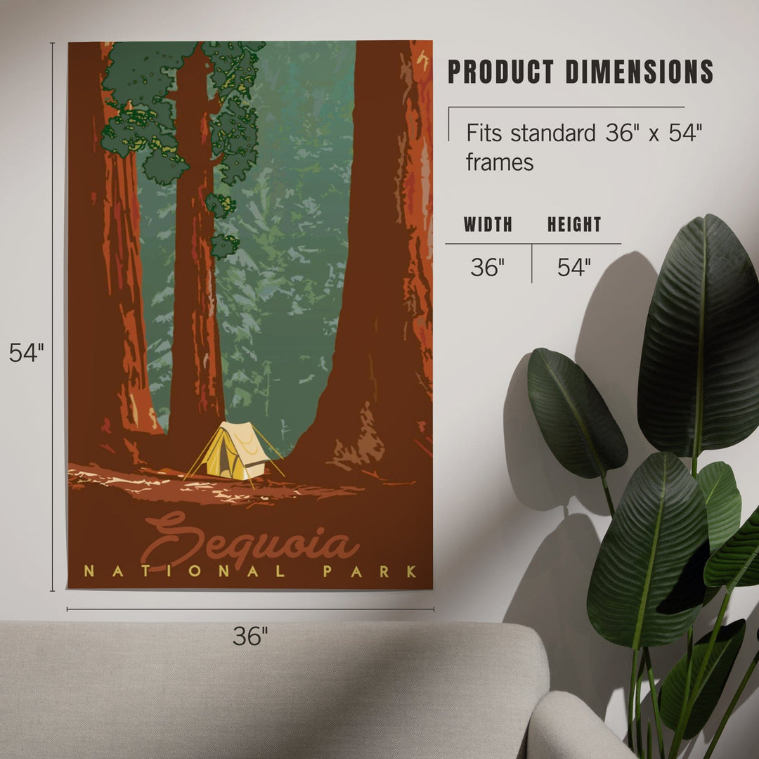 Sequoia National Park, California, Redwood Forest View, Sequoias and Tent, Art & Giclee Prints Art Lantern Press 