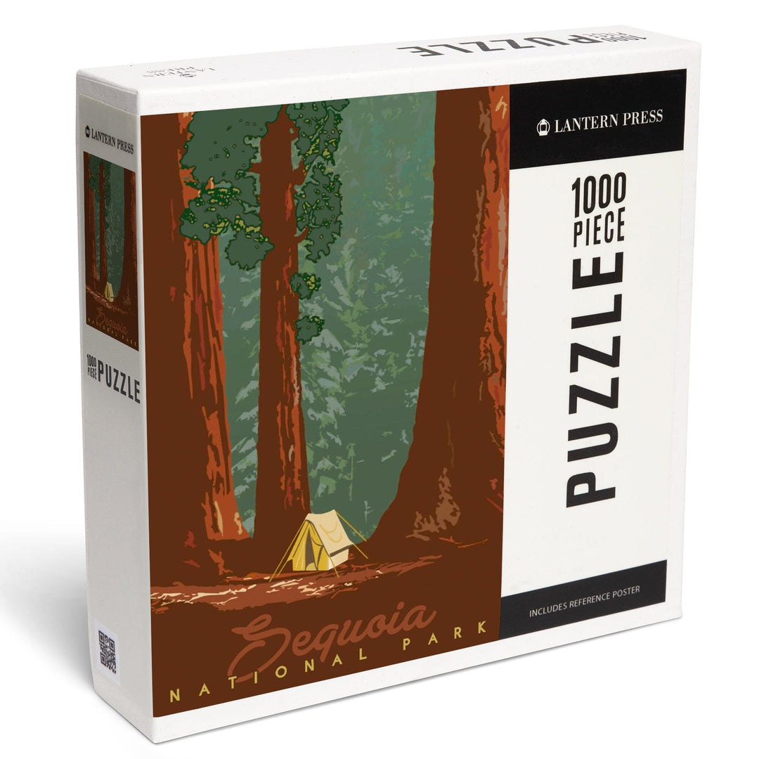 Sequoia National Park, California, Redwood Forest View, Sequoias and Tent, Jigsaw Puzzle Puzzle Lantern Press 