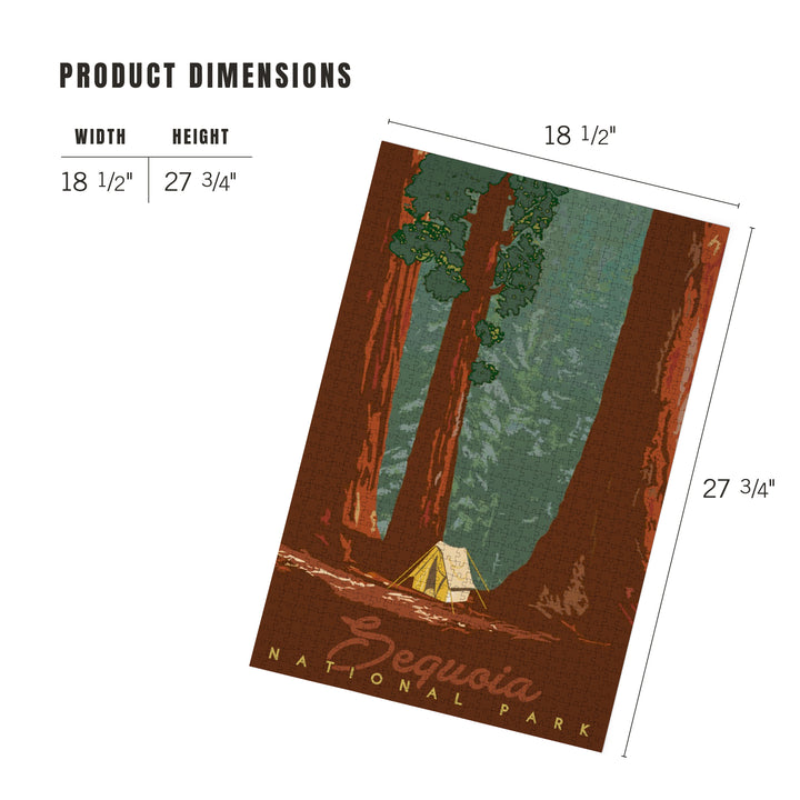 Sequoia National Park, California, Redwood Forest View, Sequoias and Tent, Jigsaw Puzzle Puzzle Lantern Press 