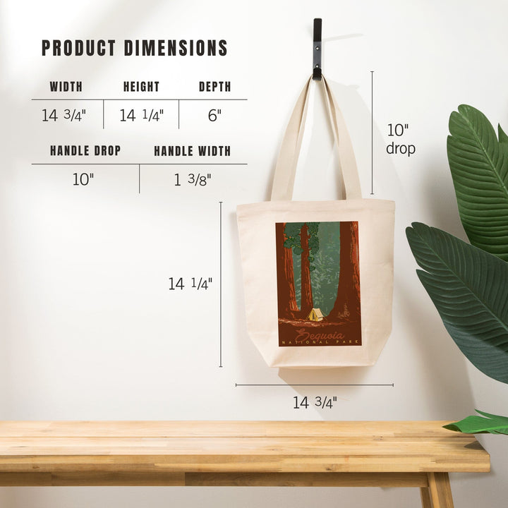 Sequoia National Park, California, Redwood Forest View, Sequoias and Tent, Tote Bag Totes Lantern Press 