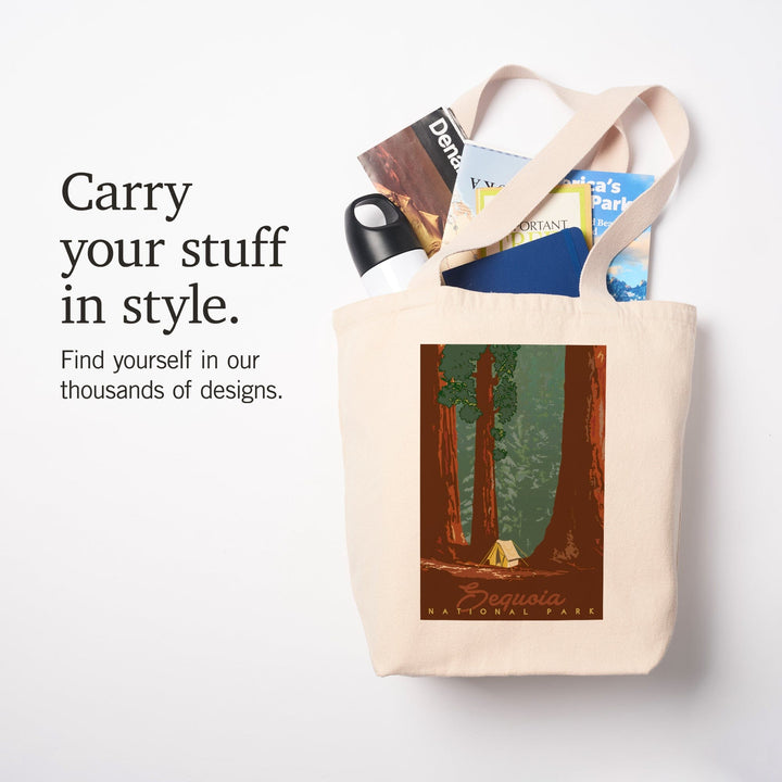 Sequoia National Park, California, Redwood Forest View, Sequoias and Tent, Tote Bag Totes Lantern Press 