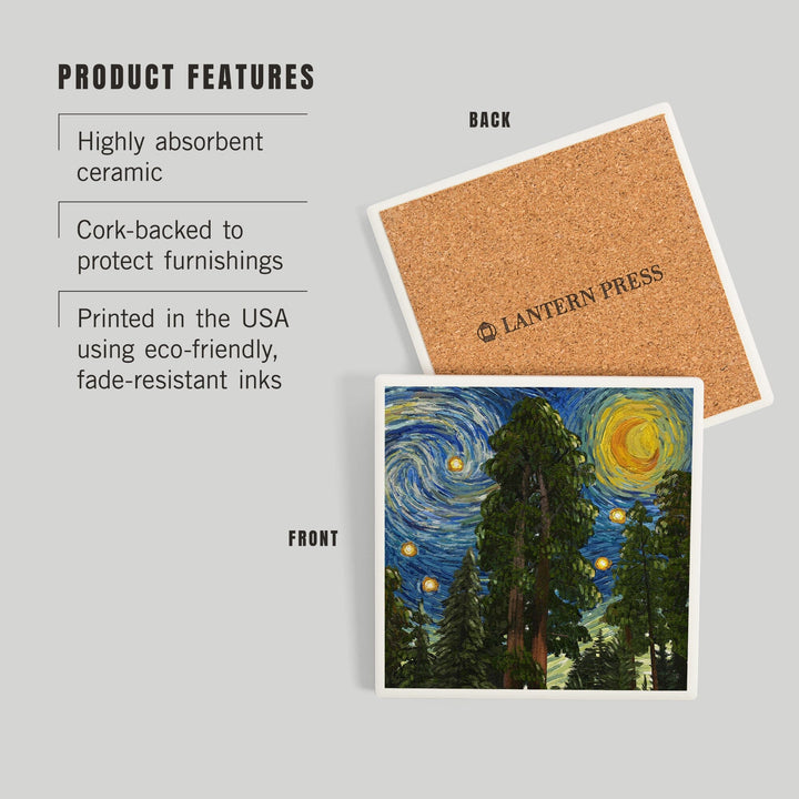 Sequoia National Park, California, Starry Night National Park Series, Coasters Coasters Lantern Press 
