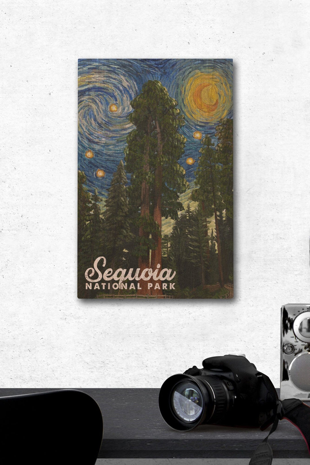 Sequoia National Park, California, Starry Night National Park Series, Lantern Press Artwork, Wood Signs and Postcards Wood Lantern Press 12 x 18 Wood Gallery Print 