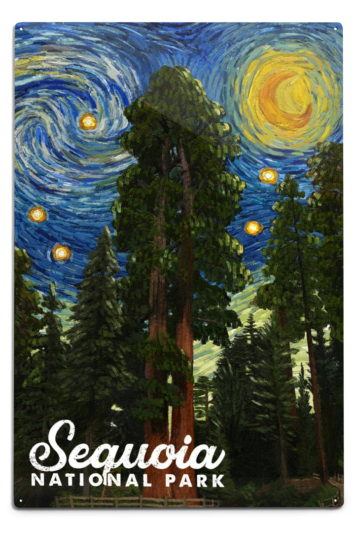 Sequoia National Park, California, Starry Night National Park Series, Metal Signs Metal Lantern Press 12x18 Metal Sign 