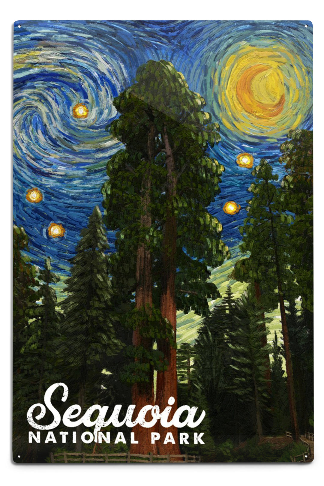 Sequoia National Park, California, Starry Night National Park Series, Metal Signs Metal Lantern Press 6 x 9 Metal Sign 