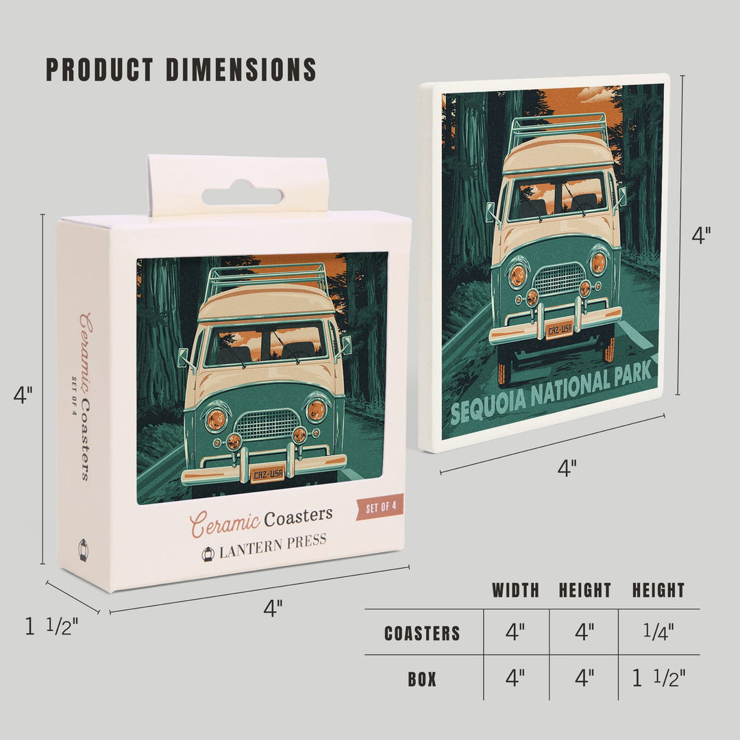 Sequoia National Park, Letterpress, Camper Van, Coasters Coasters Lantern Press 