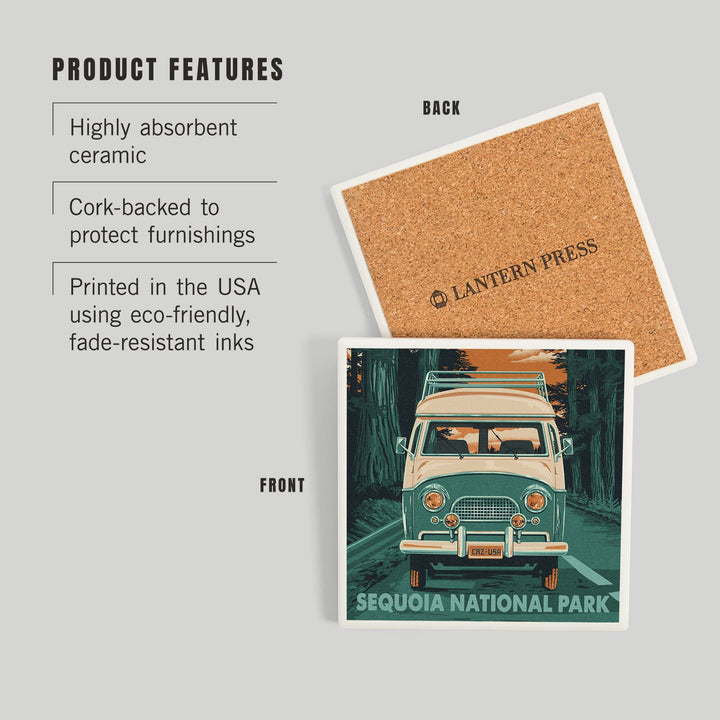 Sequoia National Park, Letterpress, Camper Van, Coasters Coasters Lantern Press 