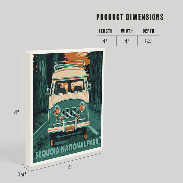 Sequoia National Park, Letterpress, Camper Van, Coasters Coasters Lantern Press 