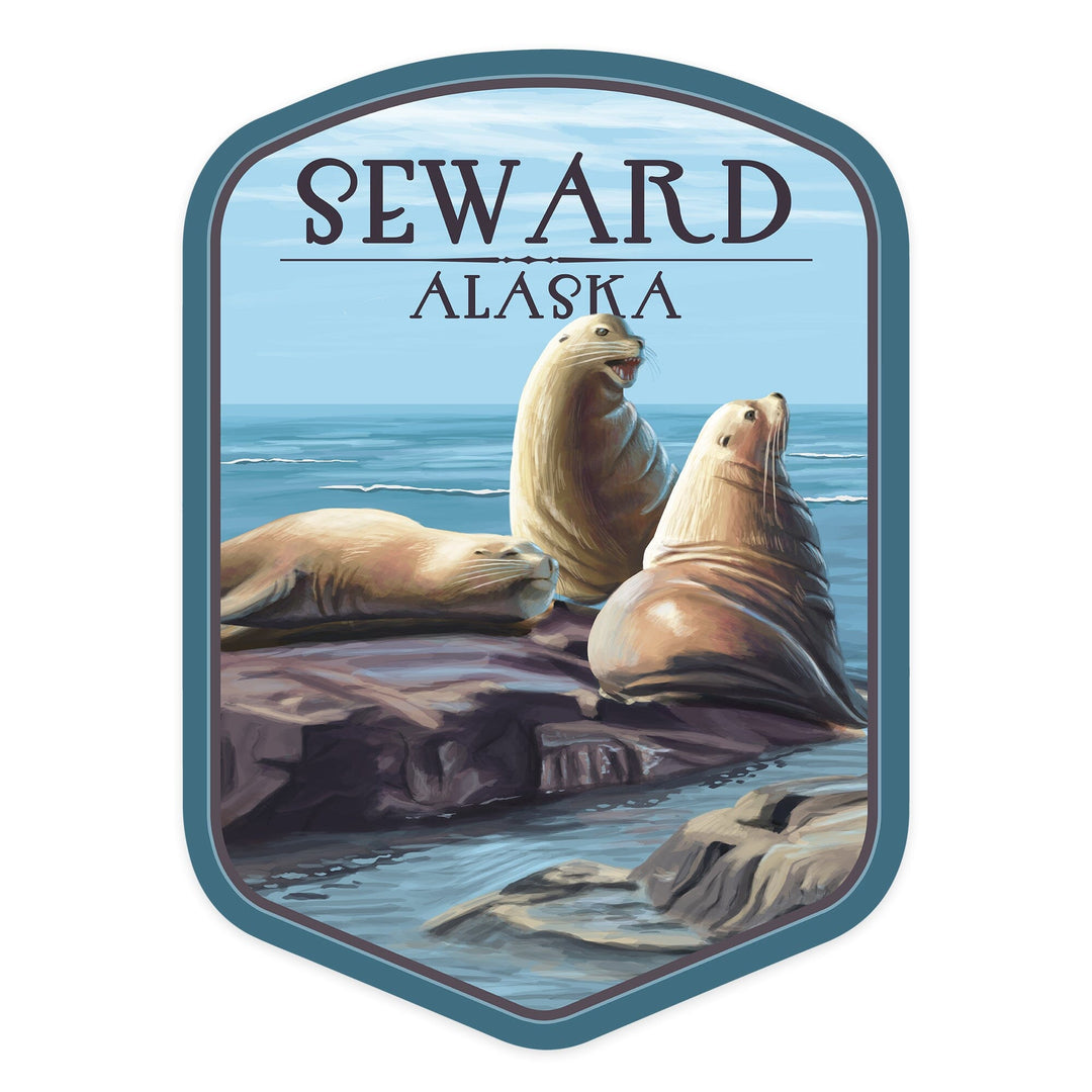 Seward, Alaska, Sea Lions, Contour, Lantern Press Artwork, Vinyl Sticker Sticker Lantern Press 