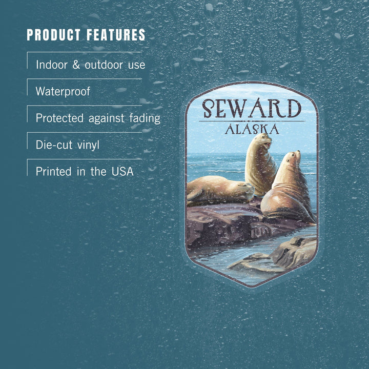 Seward, Alaska, Sea Lions, Contour, Lantern Press Artwork, Vinyl Sticker Sticker Lantern Press 