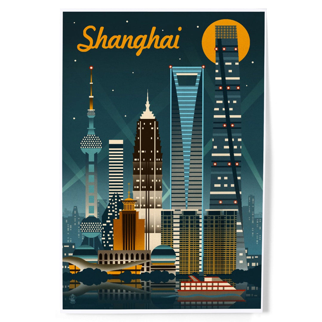 Shanghai, China, Retro Skyline, Art & Giclee Prints Art Lantern Press 