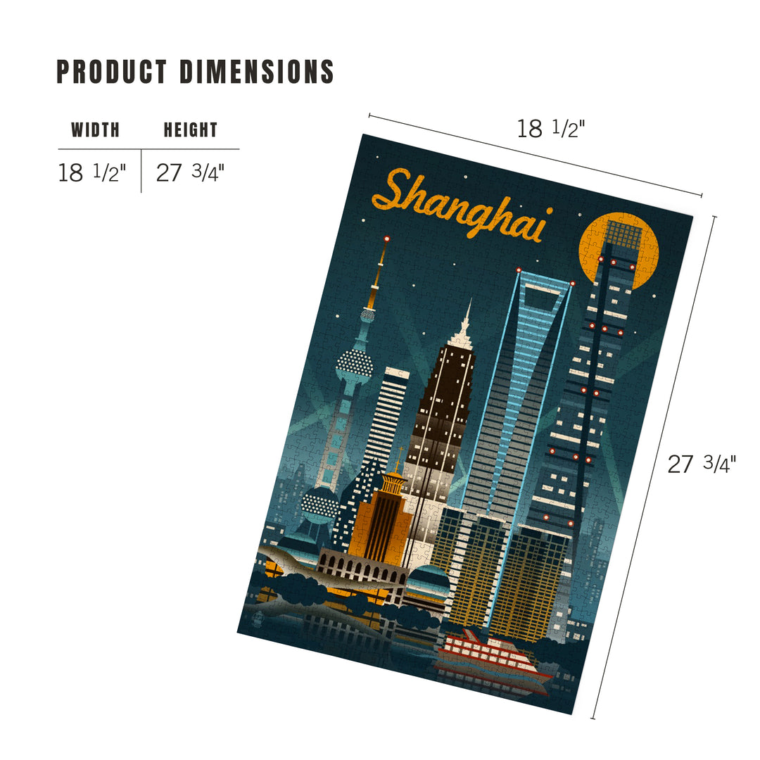 Shanghai, China, Retro Skyline, Jigsaw Puzzle Puzzle Lantern Press 