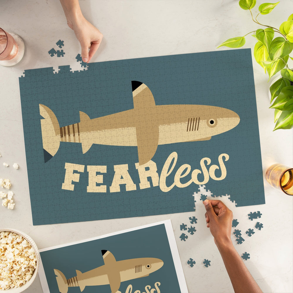 Shark, Geometric, Fearless, Jigsaw Puzzle Puzzle Lantern Press 