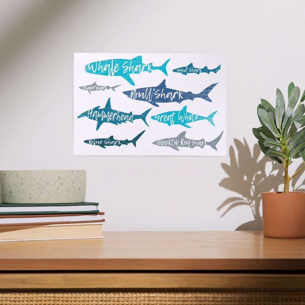 Sharks, Pattern, Shark Names, Art & Giclee Prints Art Lantern Press 