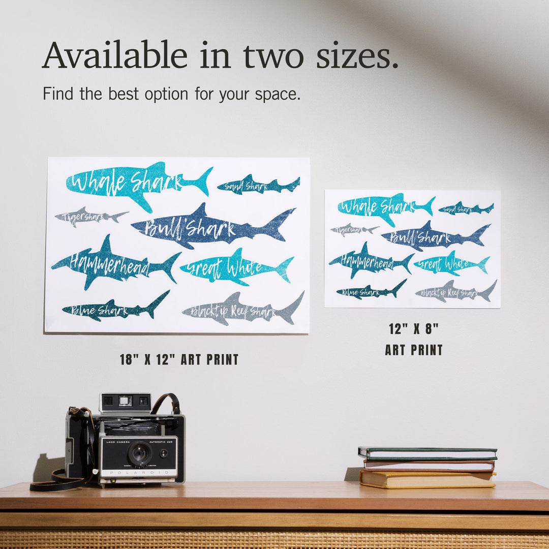 Sharks, Pattern, Shark Names, Art & Giclee Prints Art Lantern Press 