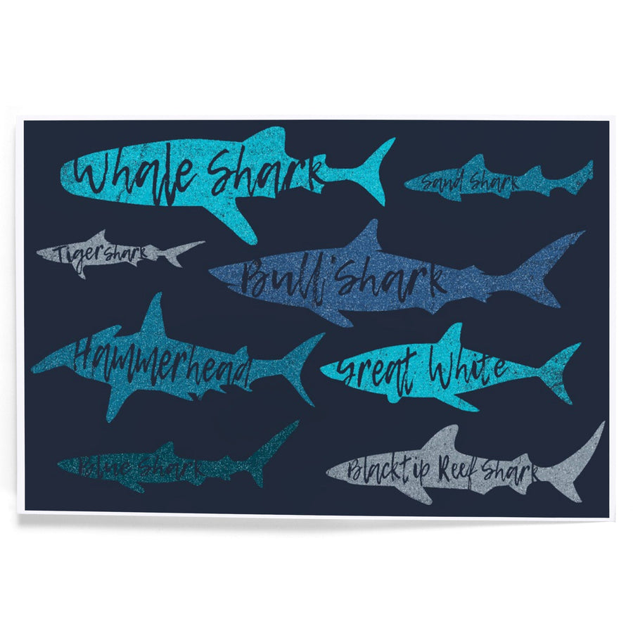 Sharks Pattern, Shark Names, Navy Background, Art & Giclee Prints Art Lantern Press 