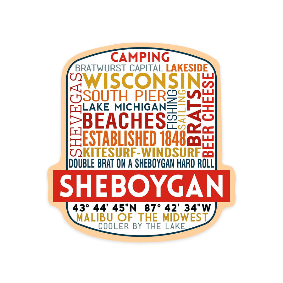 Sheboygan, Wisconsin, Typography, Contour, Lantern Press Artwork, Vinyl Sticker Sticker Lantern Press 