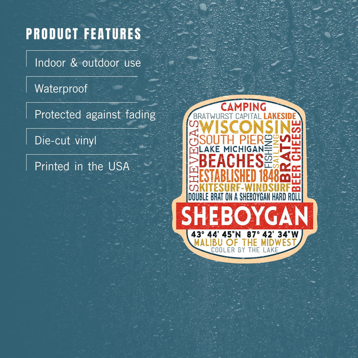 Sheboygan, Wisconsin, Typography, Contour, Lantern Press Artwork, Vinyl Sticker Sticker Lantern Press 