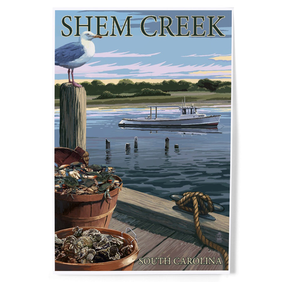 Shem Creek, South Carolina, Blue Crab and Oysters on Dock, Art & Giclee Prints Art Lantern Press 
