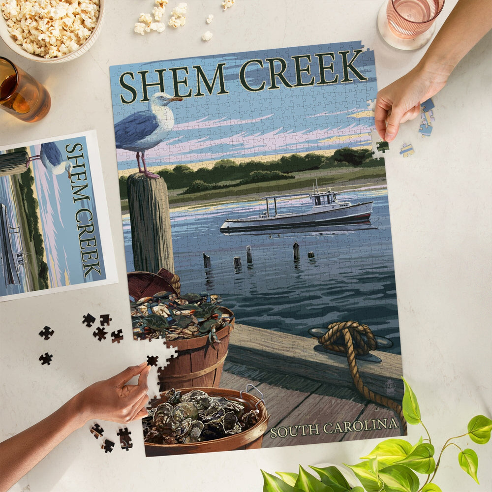Shem Creek, South Carolina, Blue Crab and Oysters on Dock, Jigsaw Puzzle Puzzle Lantern Press 