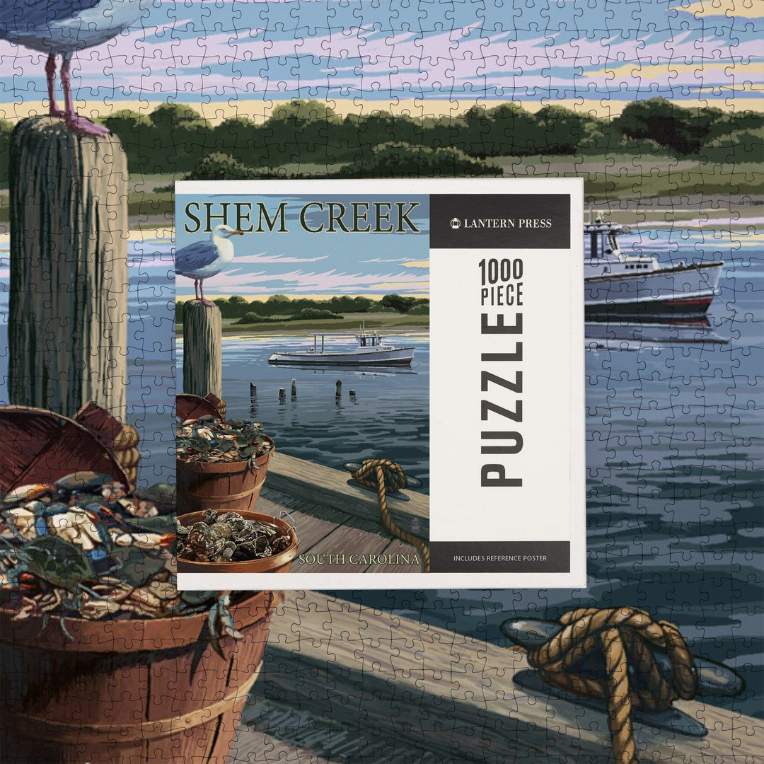 Shem Creek, South Carolina, Blue Crab and Oysters on Dock, Jigsaw Puzzle Puzzle Lantern Press 